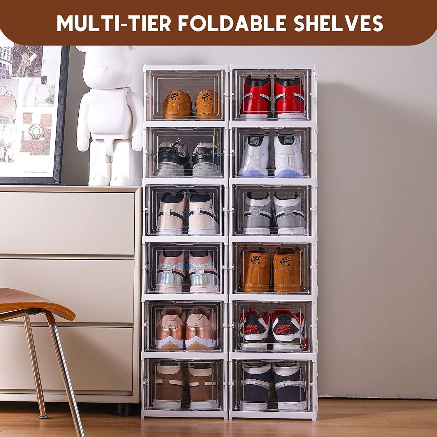 Zapatero de 6 estantes que ahorra espacio con puertas – mueble para zapatos multicapa para el hogar - Image 2