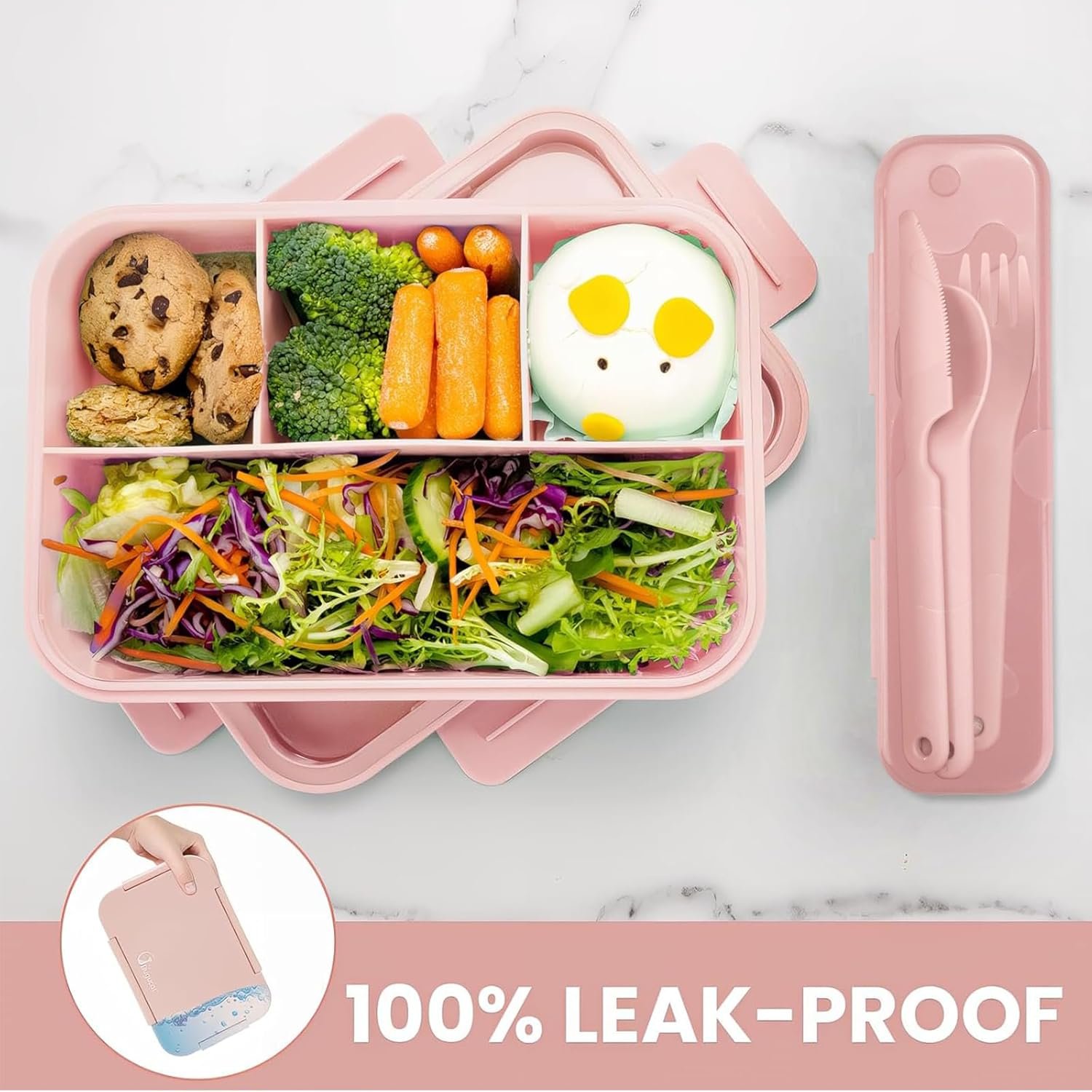 Bugucat Brotdose mit Fächern 1300ML,Lunchbox Kinder Auslaufsicher mit 4 Fächern,Lunch Box Bento Box mit Fächern für Kinder und Erwachsene,Vesperdose Frühstücksbox für Jungen&Mädchen Blau - Image 6