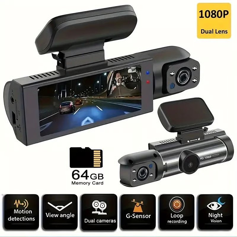 1080P Dual Recording Car DVR Camera, Dash Cam with 64GB Memory Card, Wide Angle Car DVR Camera with 3.16 Inch IPS Screen, Video Surveillance - Image 10