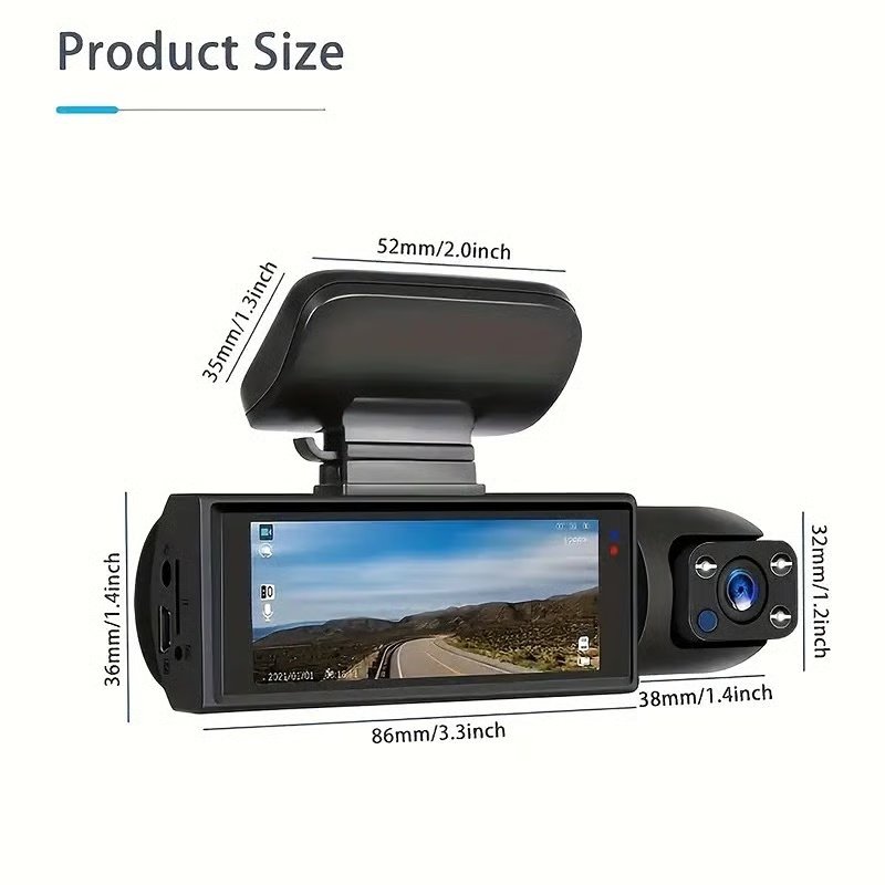 1080P Dual Recording Car DVR Camera, Dash Cam with 64GB Memory Card, Wide Angle Car DVR Camera with 3.16 Inch IPS Screen, Video Surveillance - Image 4