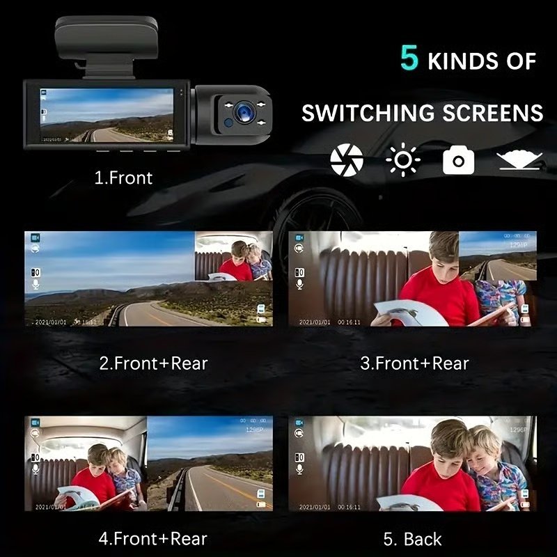 1080P Dual Recording Car DVR Camera, Dash Cam with 64GB Memory Card, Wide Angle Car DVR Camera with 3.16 Inch IPS Screen, Video Surveillance - Image 6